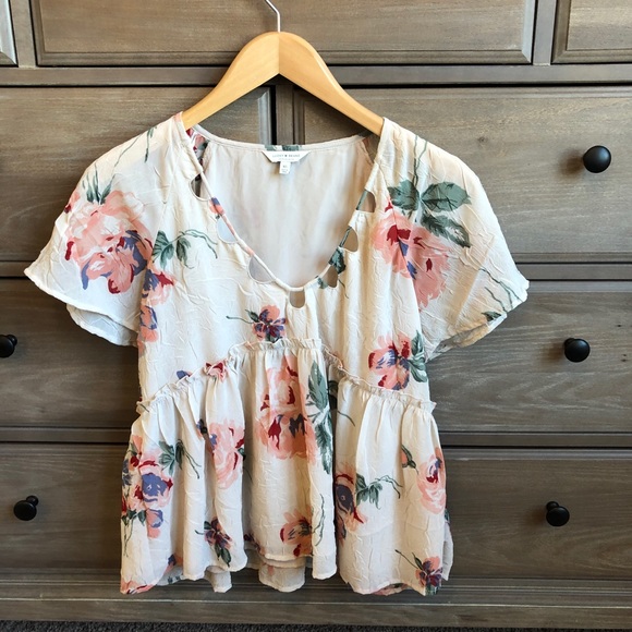Lucky Brand Tops - Lucky Brand Floral Blouse with Peplum Detail